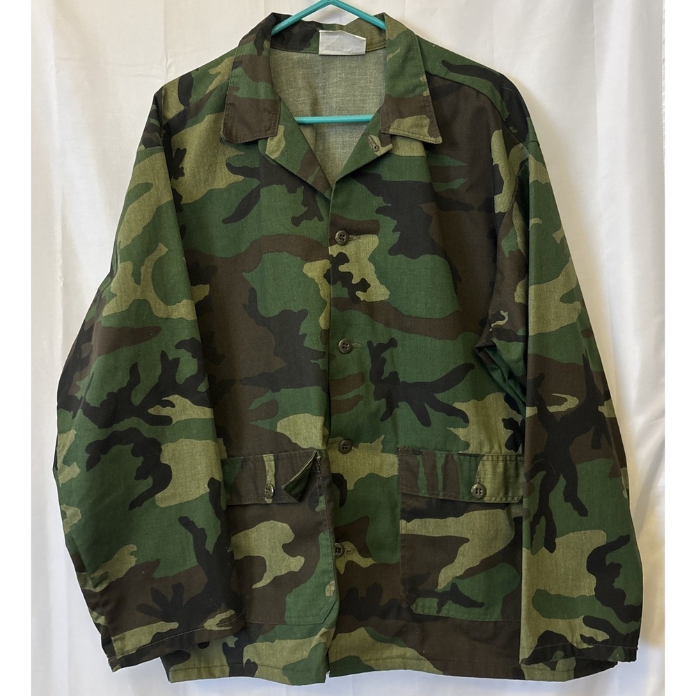 Vintage Woodland Camo Field Jacket Robett MFG‎ Military 20935 Lot 690 J XLarge